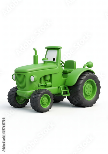Green Tractor Toy on White Background A Charming Still Life for Children's Projects and Educational Materials