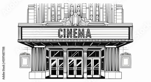 Black and white cinema facade