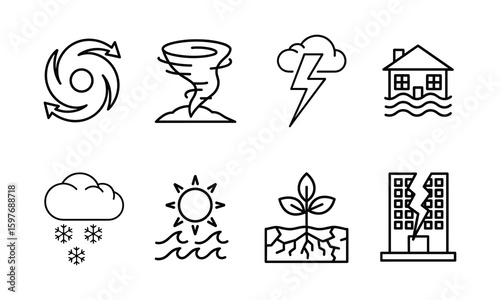 Natural Disaster and Environmental Hazard Line Icons