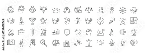 Ethics, Values, and Integrity Line Icons Set