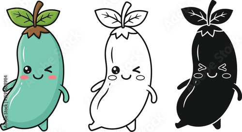 Cute eggplant vector illustration, kawaii eggplant cartoon character, eggplant drawing art