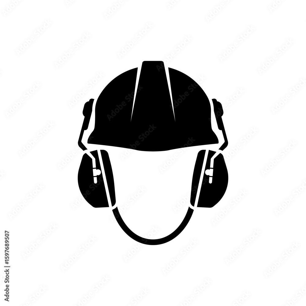 Fototapeta premium mandatory safety signs icon symbol only_wear safety helmet and ear muff black and white color symbol only
