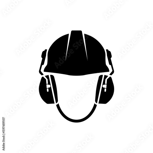 mandatory safety signs icon symbol only_wear safety helmet and ear muff black and white color symbol only