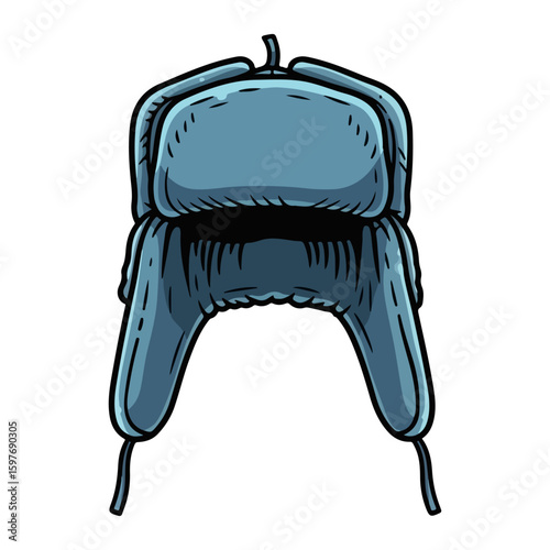 Ushanka vector, colored cartoon with line art and white background. AI generated image.