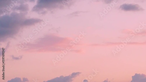 Amazing Sunset Pink Lilac Sky Purple Rose Fluffy Clouds Timelapse. Colorful Skyscraper Colored Cloud in Sunlight Time Lapse, Motion, Sky and Clouds Background Heaven Aerial View, Beautiful Atmosphere.