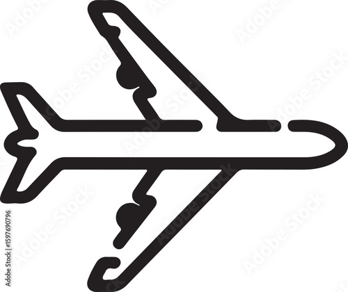 Black airplane silhouette with wings and engines aircraft transport Vector illustration line art EPS download