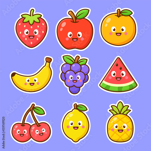 collection cute cartoon doodle fruit