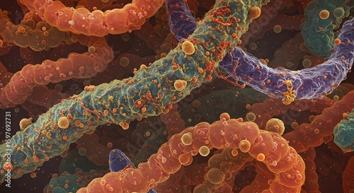 Microscopic View of Biological Structures, 3D Render