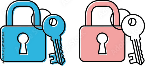 Lock and key security concept illustration for data protection and privacy safe