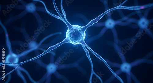 Neuron Cells, Neural Network, Brain Activity Concept, 3D Illustration