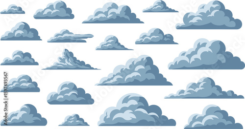 Vector clouds illustration set, sky cloudscape design elements for graphics
