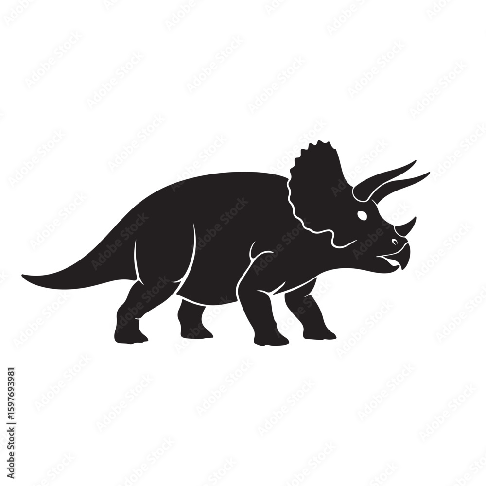 Fototapeta premium Triceratops Dinosaur Side Profile Silhouette Vector