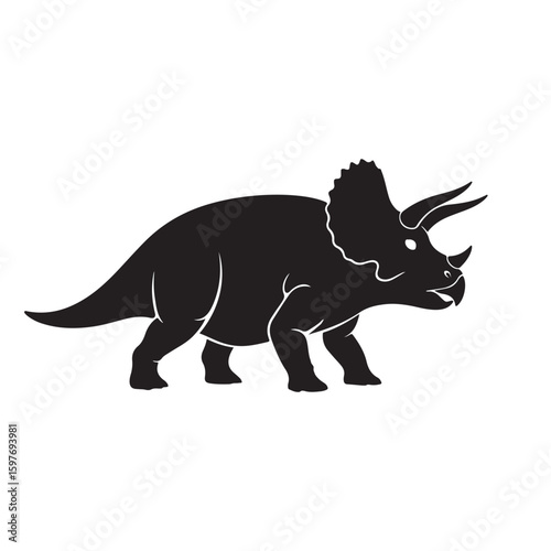 Triceratops Dinosaur Side Profile Silhouette Vector