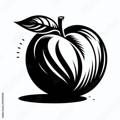 Nectarine. Cartoon Minimal Logo Clipart Silhouette Vector Line Art Illustration. Flavorful fruit a smooth peach type perfect for summer season healthy bite.