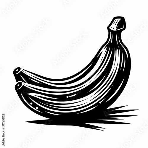 Banana. Cartoon Minimal Logo Clipart Silhouette Vector Line Art Illustration. Yellow fruit a tropical treat providing potassium tasty diet addition.