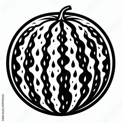 Watermelon. Cartoon Minimal Logo Clipart Silhouette Vector Line Art Illustration. Juicy melon summer refreshment huge fruit botanical treat cultivation of vine crop.