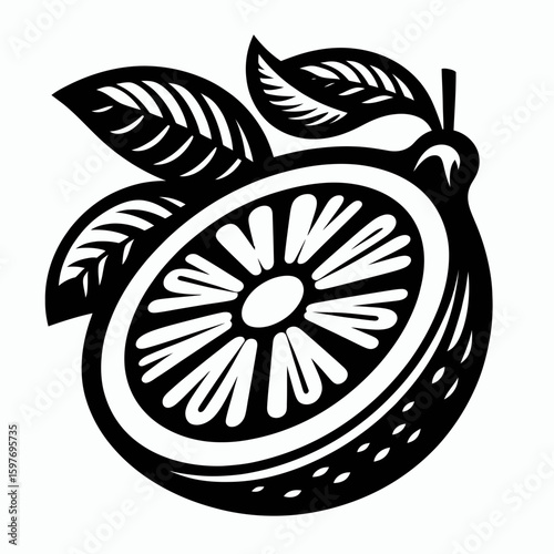 Lemon. Cartoon Minimal Logo Clipart Silhouette Vector Line Art Illustration. Yellow citrus fruit a sour flavor additive for cooking and baking prep.