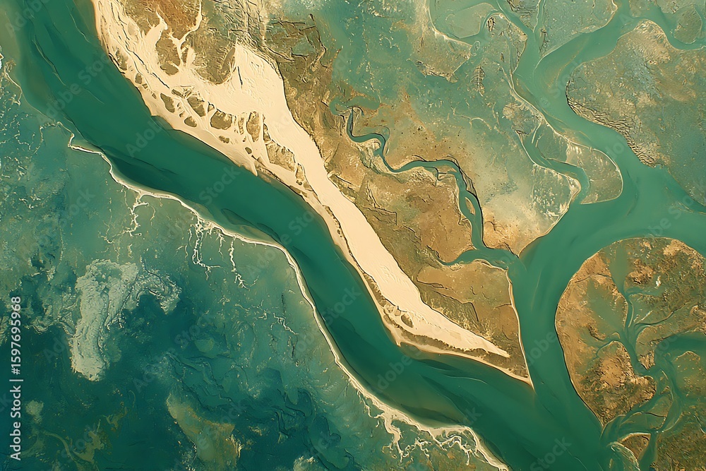 Fototapeta Aerial View of a River Delta Island