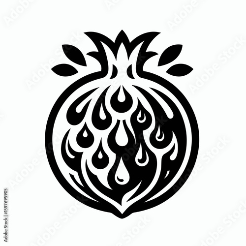 Pomegranate. Cartoon Minimal Logo Clipart Silhouette Vector Line Art Illustration. Garnet fruit a healthy choice benefits goodness intake tasty nutrition.