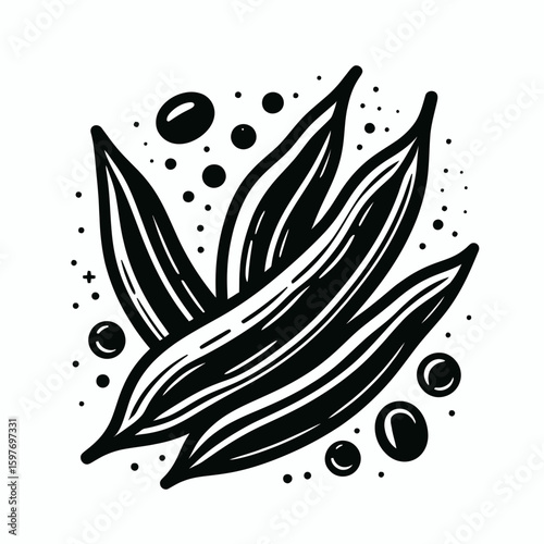Green beans. Cartoon Minimal Logo Clipart Silhouette Vector Line Art Illustration. Fresh string bean preparation cooking eating - a veggie nutrition option.