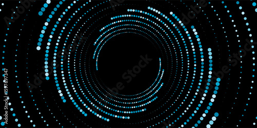 et of black thick halftone dotted speed lines. Speed lines in circle form. Geometric art. Design element for frame, logo, tattoo, web pages, prints, posters, template, abstract vector background.