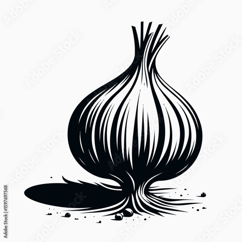 Shallot. Cartoon Minimal Logo Clipart Silhouette Vector Line Art Illustration. Tiny bulb using flavorful onion relative for cooking a kitchen ingredient.