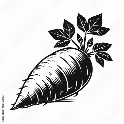 Yam. Cartoon Minimal Logo Clipart Silhouette Vector Line Art Illustration. Sweet potato root vegetable wholesome starch healthy eating option tuber crop.