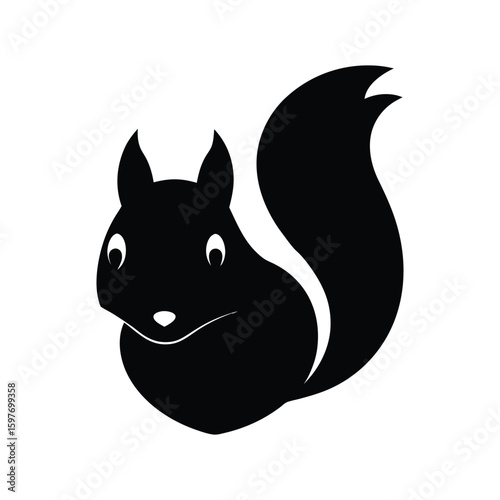 Silhouette vector of a squirrel head with bushy tail features for cute forest rodent and nature design Vector illustration