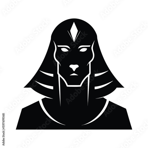 Silhouette vector of a sphinx head with regal features for mythical guardian and Egyptian art theme Vector illustration