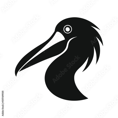 Silhouette vector of a pelican head with long beak and pouch for coastal bird and aquatic life theme Vector illustration