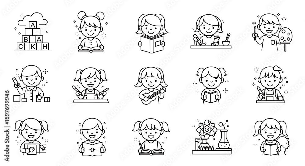 Fototapeta premium Children engaged in various educational and creative activities learning reading