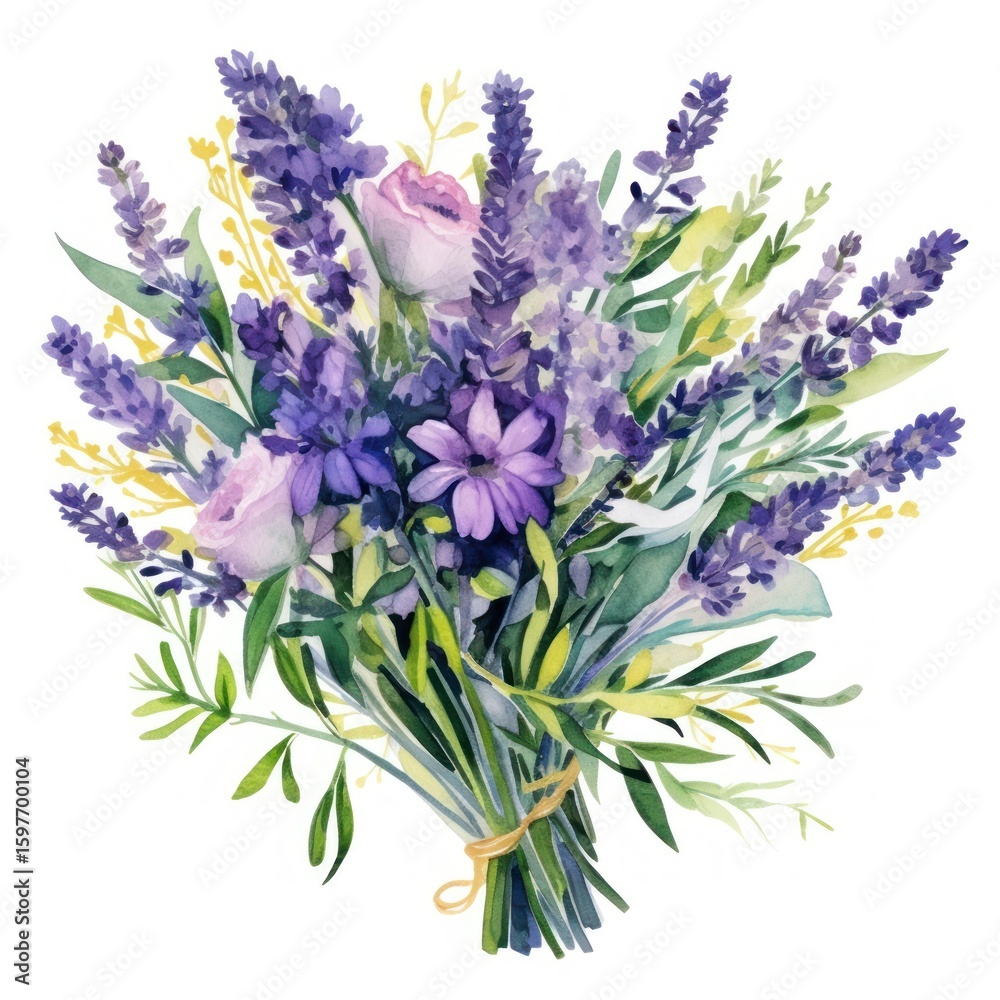 Fototapeta premium Lavender bouquet lavender watercolor blossoms.
