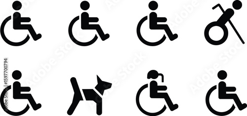 A collection of disability and assistance icons on a light gray background