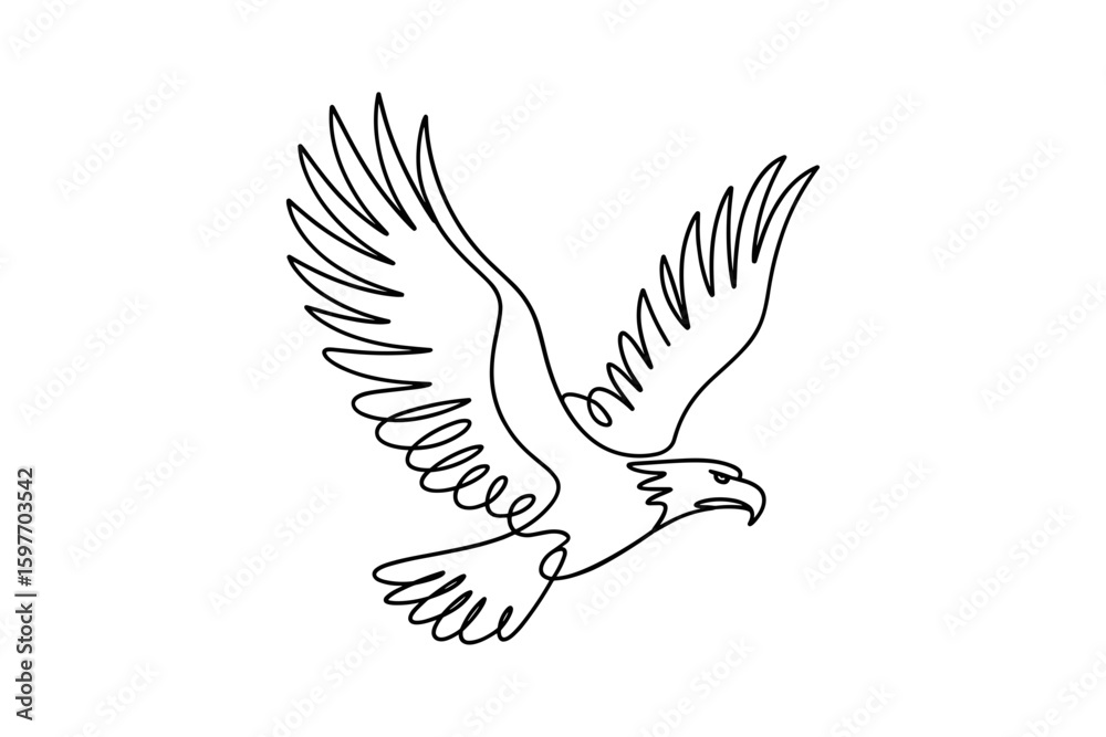 Fototapeta premium Flying eagle in continuous line art sketch style for tattoo or logo vector illustration