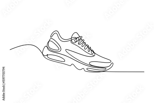 Modern sport sneaker side profile in stylish line art vector illustration