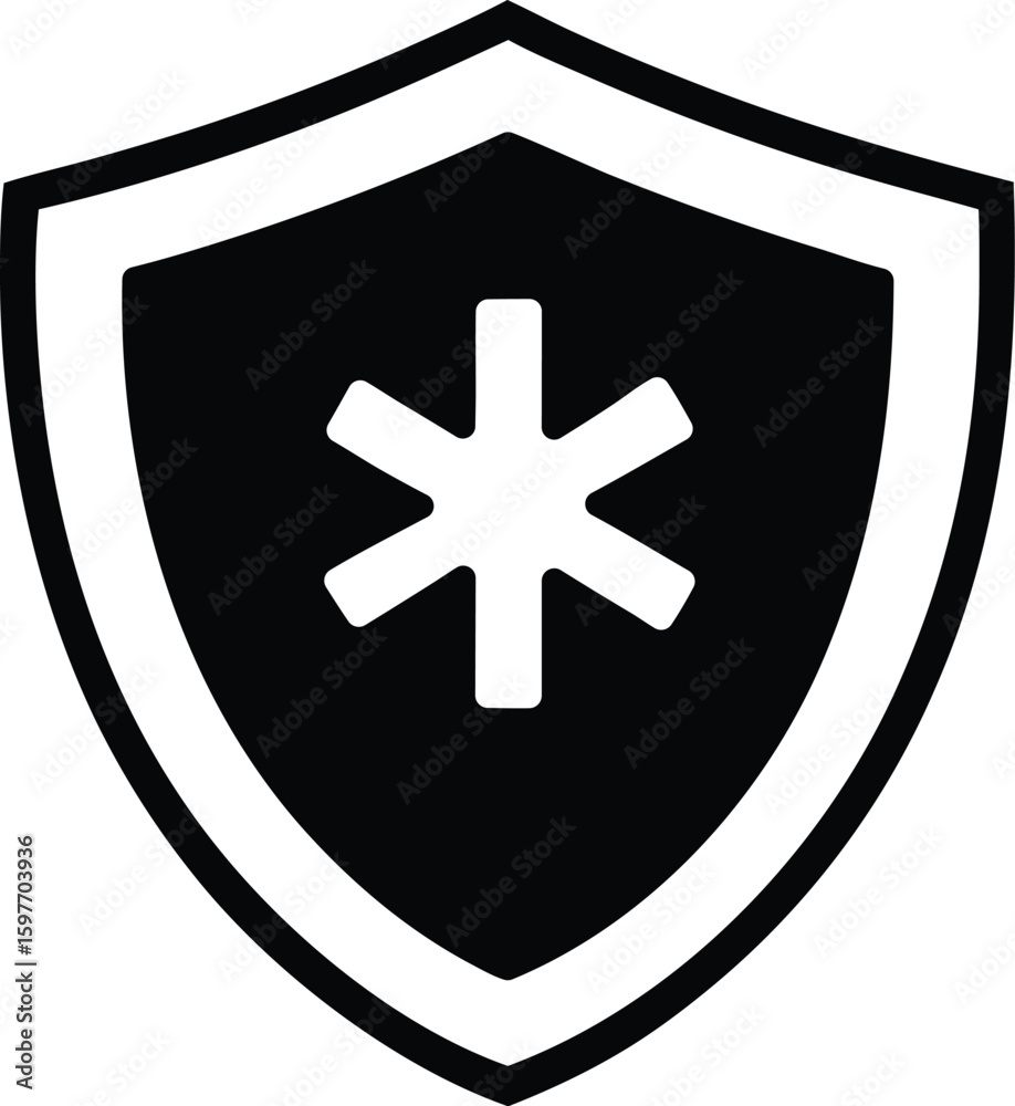 Fototapeta premium shield with asterisk vector icon.