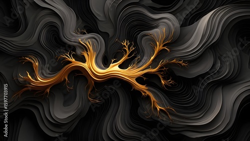 Abstract golden tree on dark background luxury wallpaper design for home decor art