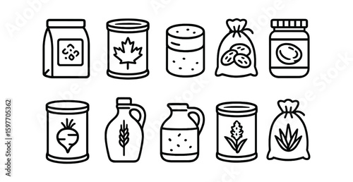 Food and packaging outline icon set. grocery, container, goods icons in outline style