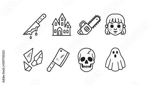 Horror icon set. spooky, halloween outline collection for creepy designs