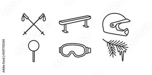 Winter sports outline icon set. skiing, snowboarding, and equipment icons collection