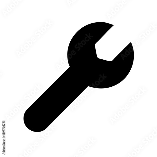 solid black glyph icon of a wrench, ideal for websites or blogs about tools, mechanics, repair, settings, or technical work