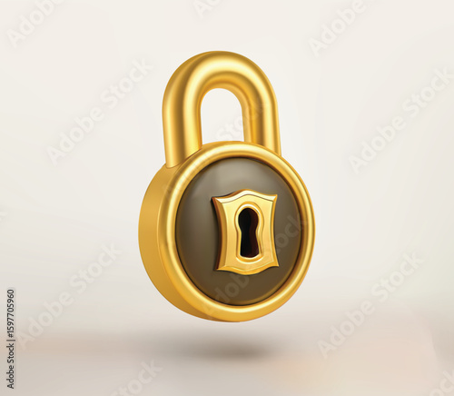 Golden Padlock isolated vector 3d Icon
