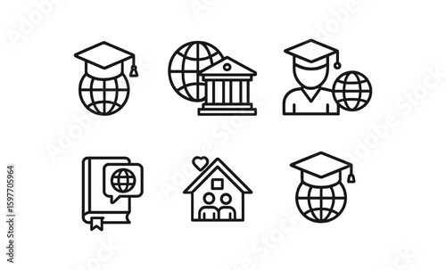 Education and global learning icon set. flat icons for academic, student resources