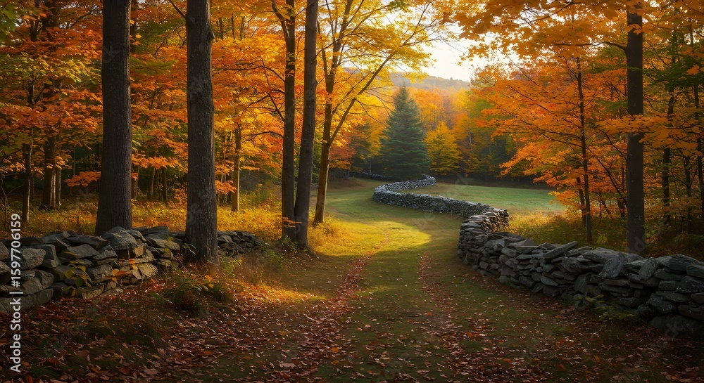 Obraz premium Vibrant Autumn Foliage in Vermont, USA – Colorful Fall Leaves, Scenic Countryside Landscape, and Picturesque Seasonal Beauty in New England