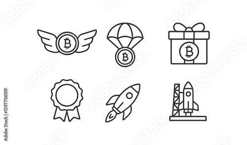 Cryptocurrency and finance line icon set. bitcoin, blockchain, money, wallet icons