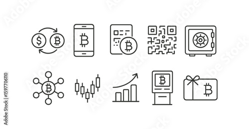Cryptocurrency, blockchain line icon set. financial, bitcoin, secure icons collection