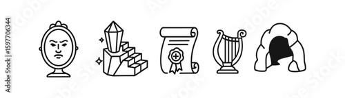 Ancient greece outline icon set. mythology, civilization symbols collection