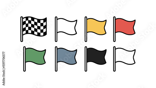 Flags silhouette icon set. racing, warning, country symbols silhouette collection