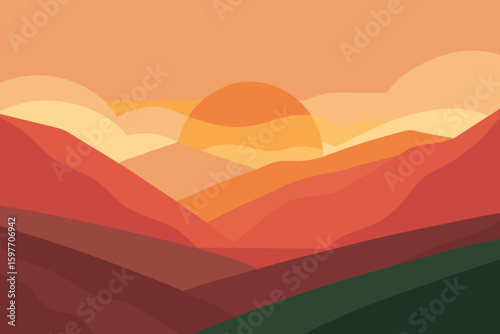 Serene Sunset Over Rolling Hills A Peaceful Natural Landscape Illustration
