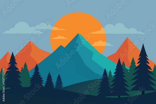 Sunset Over Mountains A Vibrant Illustration of Nature's Beauty